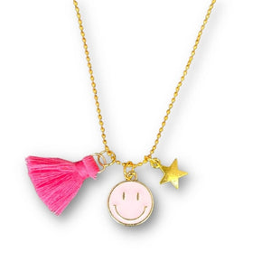 Little Miss Zoe - Smile Tassel Necklace in Pink