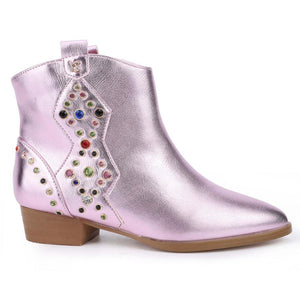 Yosi Samra - Miss Dallas Metallic Gem Studded Booties in Pink Metallic