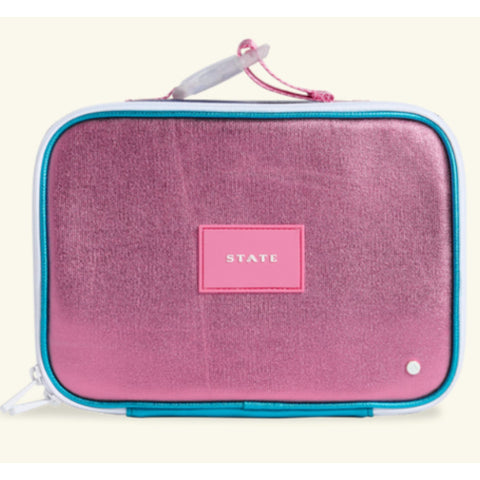 State - Rodgers Lunch Box in Metallic Turq & Hot Pink